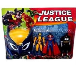 Kit Brinquedo Liga da justiça 3 Bonecos 15 cm + 1 Máscara