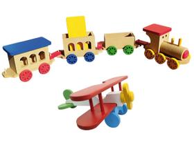 Kit Brinquedo Mad Aviãozinho + 1 Trenzinho + 3 Vagões Color