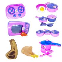 Kit Brinquedo Menina Comidinhas Microondas Frango Bife 18pç