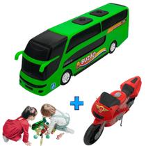 Kit Brinquedo Miniaturas Moto Esportiva + Ônibus Viagem - Diversão Garantida