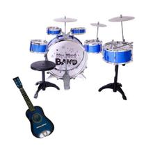 Kit Brinquedo Musical 6 Tambores 3 Pratos + Violão Infantil