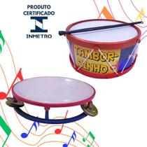 Kit Brinquedo Musical Pandeiro Tambor Tamborzinho Infantil Educativo