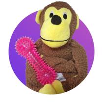 Kit Brinquedo para Pet Pelucia Macaco + Halteres com Apito