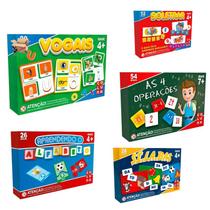 Kit Brinquedo Pedagógico 5 Jogos Vogais + Sílabas + Soletrar + Alfabeto + Operações - Pais E Filhos