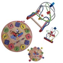 Kit Brinquedo Pedagógico Educativo Em Madeira Relógio
