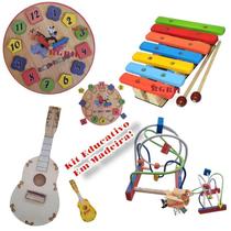 Kit Brinquedo Pedagógico Relógio Aramado Xilofone E Violão - Rafabox