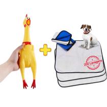 Kit Brinquedo Pet Frango Barulhento de Morder + 6 Tapetes Higiênicos Pet