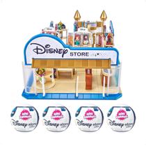 KIT Brinquedo Playset Loja Disney Store + 4 Bolinhas Surpresas 5 Surprise Miniaturas Colecionáveis Xalingo