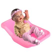 Kit Brinquedo Realista Boneca Pode Dar Banho + Banheira Rosa
