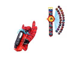 Kit Brinquedo Relógio Projetor SpiderMan Lançador Dardo Luva Kit Brinquedo Relógio Projetor SpiderMan Lançador Dardo Luva