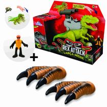 Kit Brinquedo Rex Attack Lança Míssel + 2 Luvas Garras Fantoche Dinossauro Menino - Adijomar