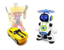 Kit Brinquedo Robô Que Dança + Carro Vira Robô Camaro Luz