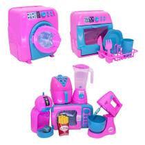 Kit Brinquedo Rosa Cozinha Louça Air Fryer Batedeira 14Pç Kit Brinquedo Rosa Cozinha Louça Air Fryer Batedeira 14Pç