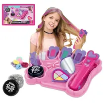 Kit brinquedo salão de beleza mechas coloridas chapinha prancha infantil pinta cabelo glitter gel kids