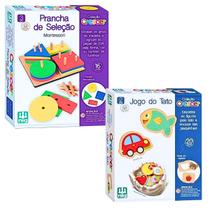 Kit Brinquedo Sensorial Jogo Do Tato Peças De Encaixar Em Madeira E Prancha De Seleção Montessori Raciocinio Logico