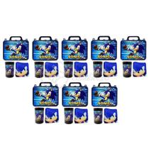 Kit Brinquedo Sonic Com 8 Lancheira De Maletinha + 8 Copo + 8 Mini Toalha Cor:azul+amarelo