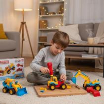 Kit Brinquedo Trator Escavadeira Guincho Rolo 3 em 1 com Parafusadeira Infantil Colorido