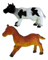 Kit Brinquedos Animais Da Fazenda Cavalo E Vaca De Borracha Com Som. - Toy King
