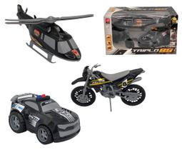 Kit Brinquedos Divertido Carro Moto e Helicóptero de Polícia - BS TOYS