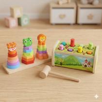 Kit Brinquedos Educativos Bate Na Toupeira + Torre De Encaixe Formas Kit Brinquedos Educativos Bate Na Toupeira + Torre De Encaixe Formas