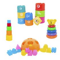 Kit Brinquedos Educativos Copos Encaixe Colorido Bebê 33pç