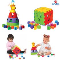 Kit Brinquedos Educativos para Bebê Girafa Didática e Cubo Didático da MercoToys