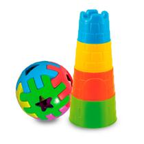 Kit Brinquedos Educativos para Bebês +12 Meses Torre de Encaixe + Bola Didática