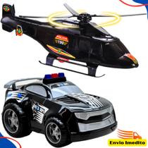 Kit Brinquedos Infantil 2 Viaturas+ 2 Helicópteros Polícia e Bombeiro Veículos de Resgate Emergência