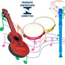 Kit Brinquedos Musicais Para Crianças Flauta, Pandeiro e Violão