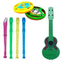 Kit Brinquedos Musicais Para Crianças Flauta, Pandeirola e Violão Instrumento Infantil Educacional Kit Brinquedos Musicais Para Crianças Flauta, Pandeirola e Violão Instrumento Infantil Educacional