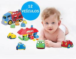 Kit Brinquedos Para Bebê Educativos 12 Carrinhos Com Garagem