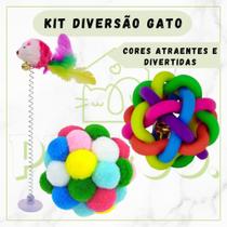 Kit Brinquedos para Gatos Interativo Bola Sino com Guizo Bola Pelúcia Chocalho Mola com Ventosa