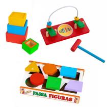 Kit Brinquedos Passa Figuras, Bate Bola e Caixas de Encaixe