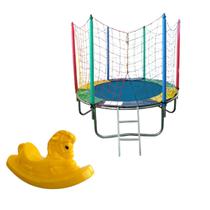 Kit Brinquedos Playground Cama Elástica Pequena Pula Pula Trampolim 1,83m + Gangorra Infantil 1 Lugar