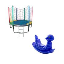 Kit Brinquedos Playground Cama Elástica Pequena Pula Pula Trampolim 1,83m + Gangorra Infantil 1 Lugar