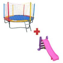 Kit Brinquedos Playground Cama Elástica Pequena Pula Pula Trampolim 2,30m + Escorregador Infantil Médio 3 Degraus - ROTOPLAY BRINQUEDOS