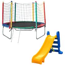 Kit Brinquedos Playground Cama Elástica Pequena Pula Pula Trampolim 2,30m Escorregador Infantil Médio 3 Degraus