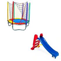 Kit Brinquedos Playground Cama Elástica Pula Pula Trampolim 1,40 Escorregador Médio 3 Degraus