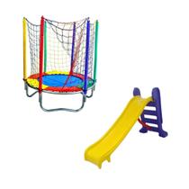 Kit Brinquedos Playground Cama Elástica Pula Pula Trampolim 1,40 Escorregador Médio 3 Degraus