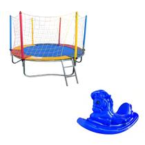 Kit Brinquedos Playground Cama Elástica Pula Pula Trampolim 2,30m + Gangorra Infantil 1 Lugar