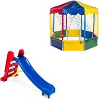 Kit Brinquedos Playground Piscina de Bolinhas Oitavada 2,00m + Escorregador Infantil Médio 3 Degraus - Adventure Play