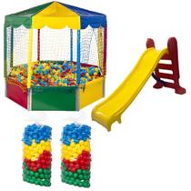 Kit Brinquedos Playground Piscina de Bolinhas Oitavada 2,00m + Escorregador Infantil Médio 3 Degraus