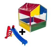 Kit Brinquedos Playground Piscina de Bolinhas Quadrada 1,00m + Escorregador Infantil Médio 3 Degraus - Rotoplay Brinquedos