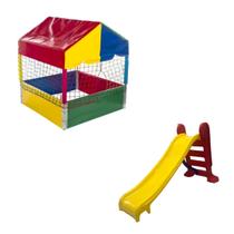 Kit Brinquedos Playground Piscina de Bolinhas Quadrada 1,00m + Escorregador Infantil Médio 3 Degraus Kit Brinquedos Playground Piscina de Bolinhas Quadrada 1,00m + Escorregador Infantil Médio 3 Degraus