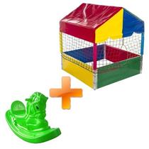 Kit Brinquedos Playground Piscina de Bolinhas Quadrada 1,00m + Gangorra Infantil 1 Lugar