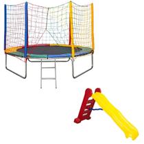 Kit Brinquedos Trampolim Cama Elástica Pula Pula 2,44m Média Nacional Acompanha Escorregador Grande Playground