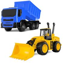 Kit Brinquedos Trator de Construção com Manetes e Caminhão de Terra Articulados