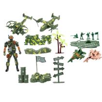 Kit Brinquedos Veículos Militares Soldados Miniatura 20 Peças
