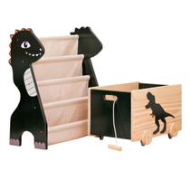 Kit Brinquedoteca Dinossauro, Rack Livros Caixote C/ Rodas Kit Brinquedoteca Dinossauro, Rack Livros Caixote C/ Rodas