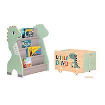 Kit Brinquedoteca Montessori Rack Livros Caixote Dinolitle